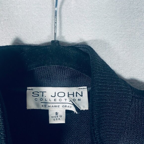 Vintage St John Jacket Womens 8 Black Full Zip Blazer Ribbed Sleeves Old Money - Picture 4 of 10